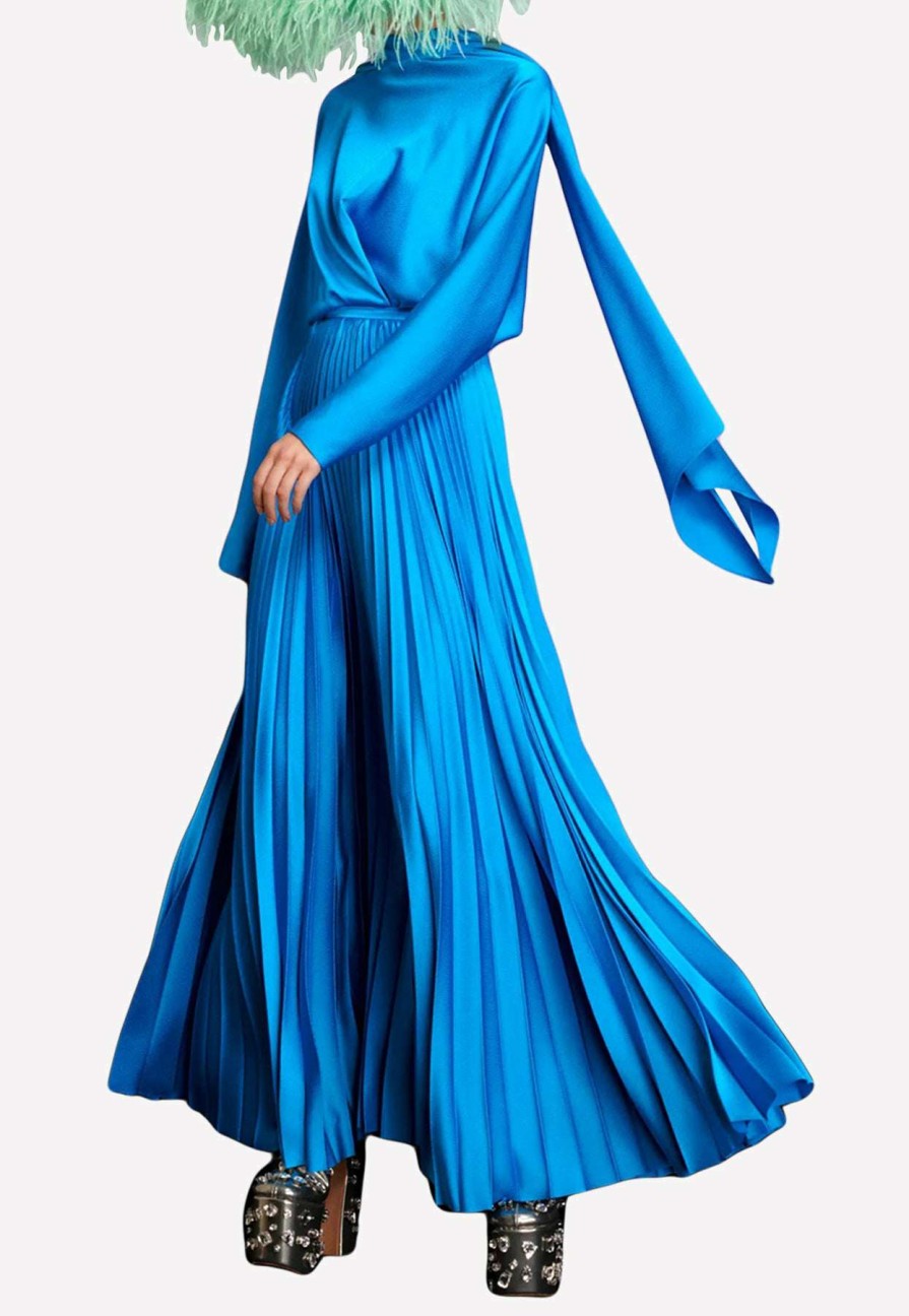 Skirts * | Solace London Henley Pleated Crepe Maxi Skirt Blue