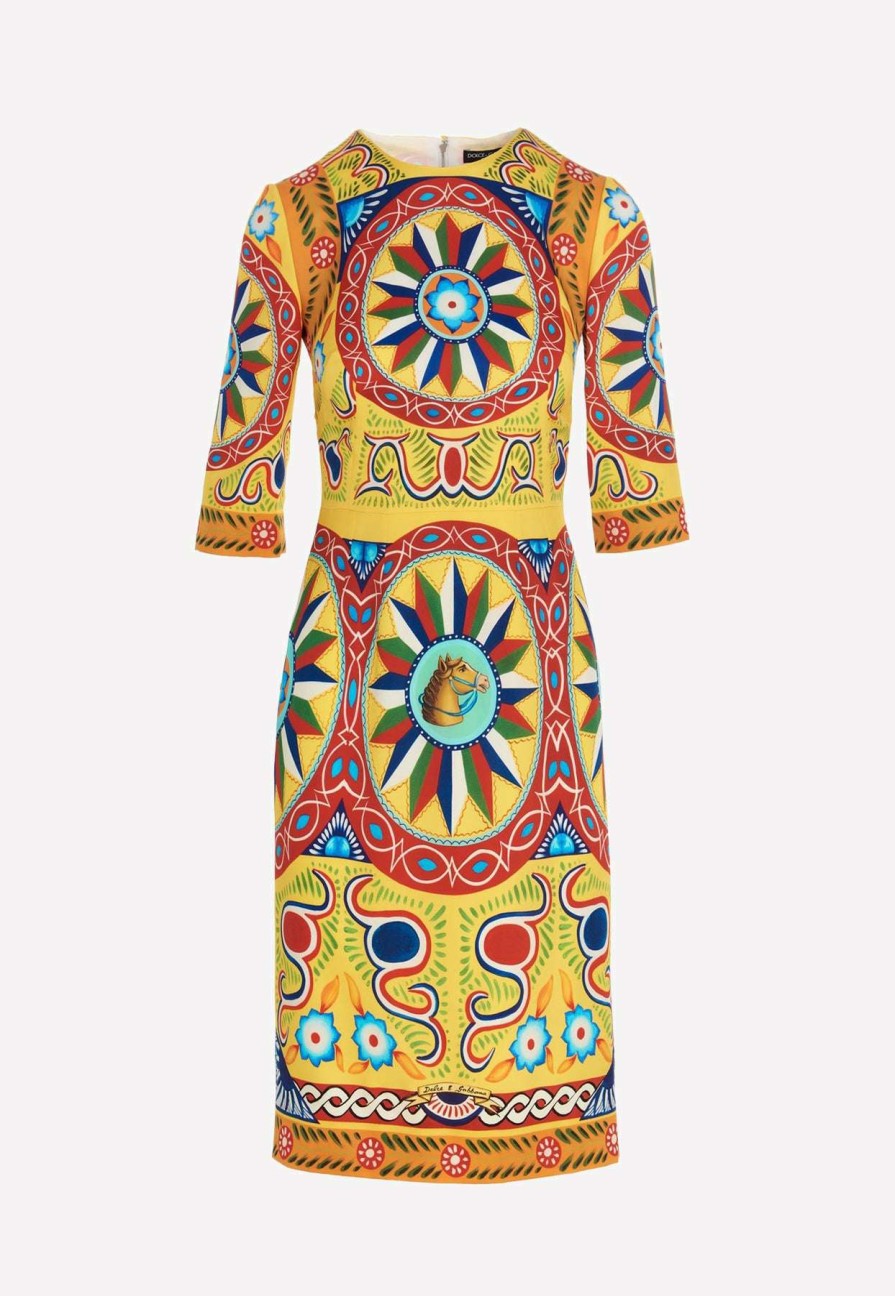 Dresses * | Dolce & Gabbana Carretto Print Silk Midi Dress Multicolor