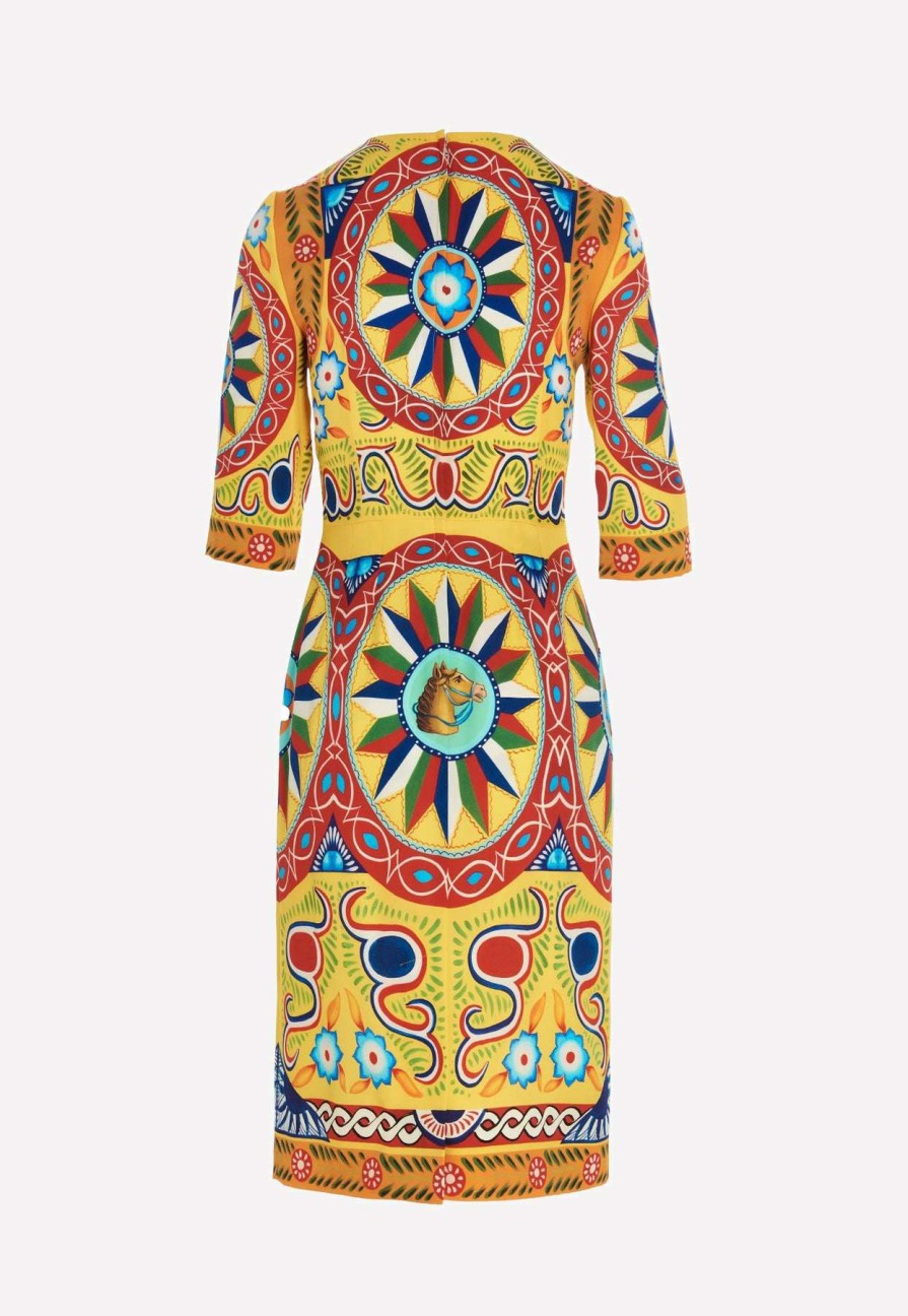 Dresses * | Dolce & Gabbana Carretto Print Silk Midi Dress Multicolor