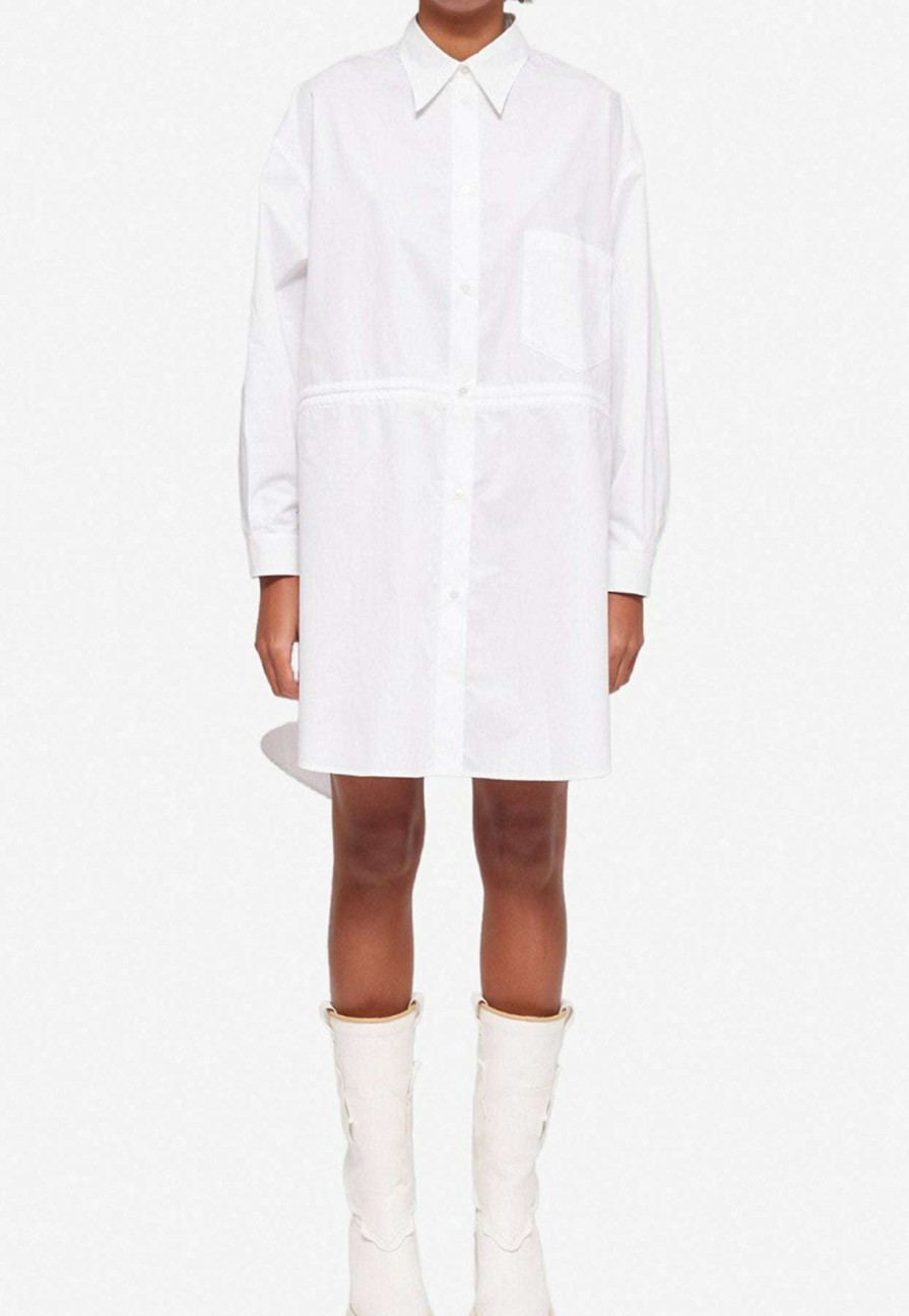 Dresses * | Mm6 Maison Margiela Long-Sleeved Cotton Shirt Dress White