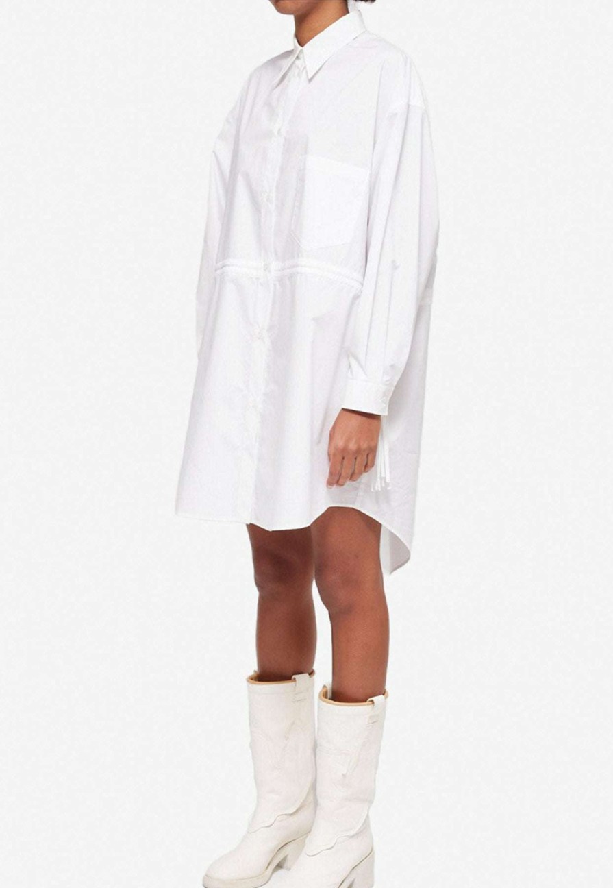 Dresses * | Mm6 Maison Margiela Long-Sleeved Cotton Shirt Dress White