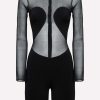 Evening * | Alaia Long-Sleeved Sheer Crepe Bodysuit Black