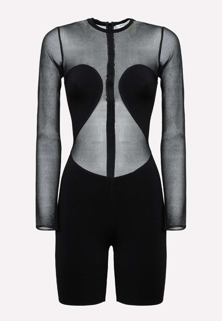 Evening * | Alaia Long-Sleeved Sheer Crepe Bodysuit Black