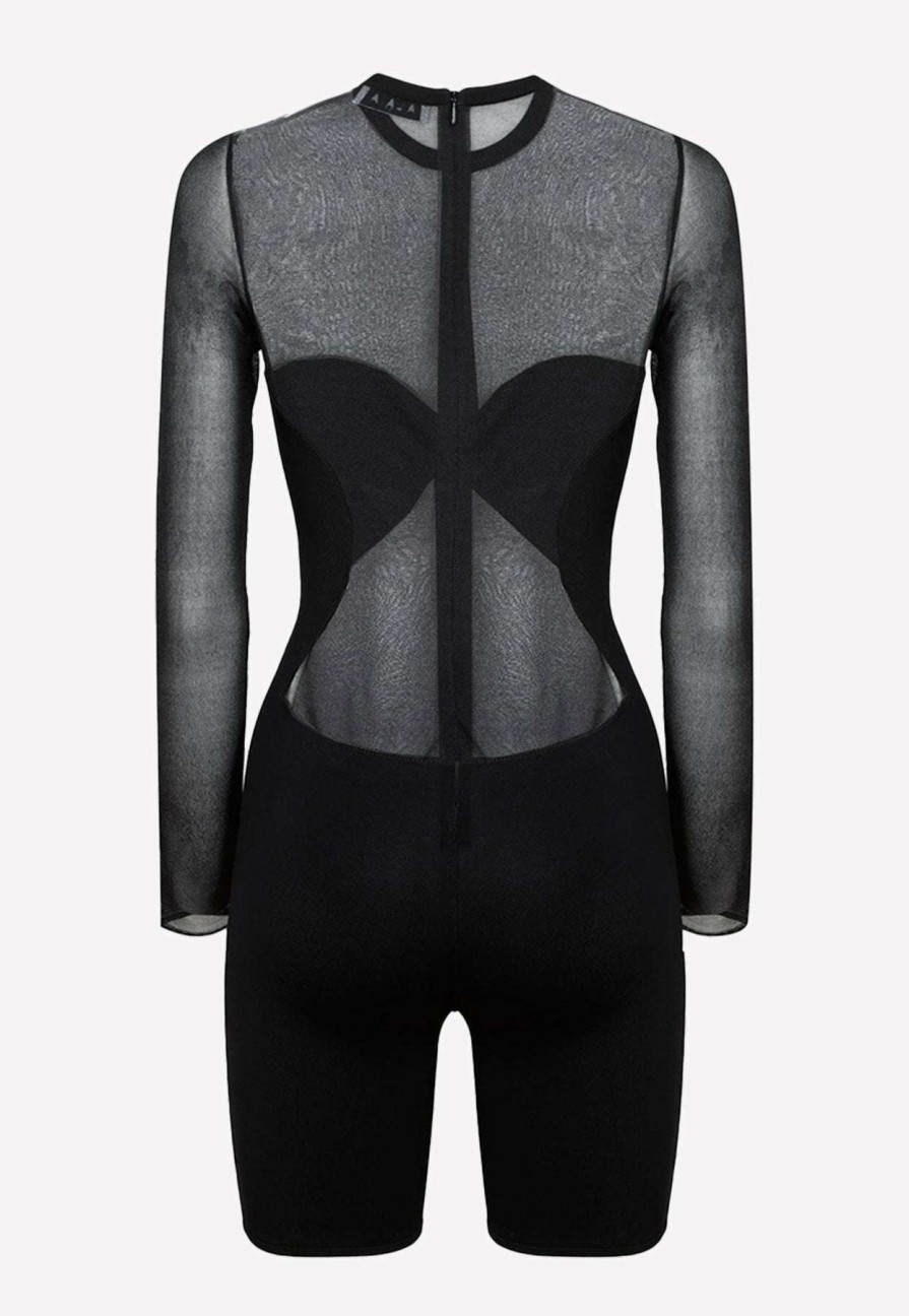 Evening * | Alaia Long-Sleeved Sheer Crepe Bodysuit Black