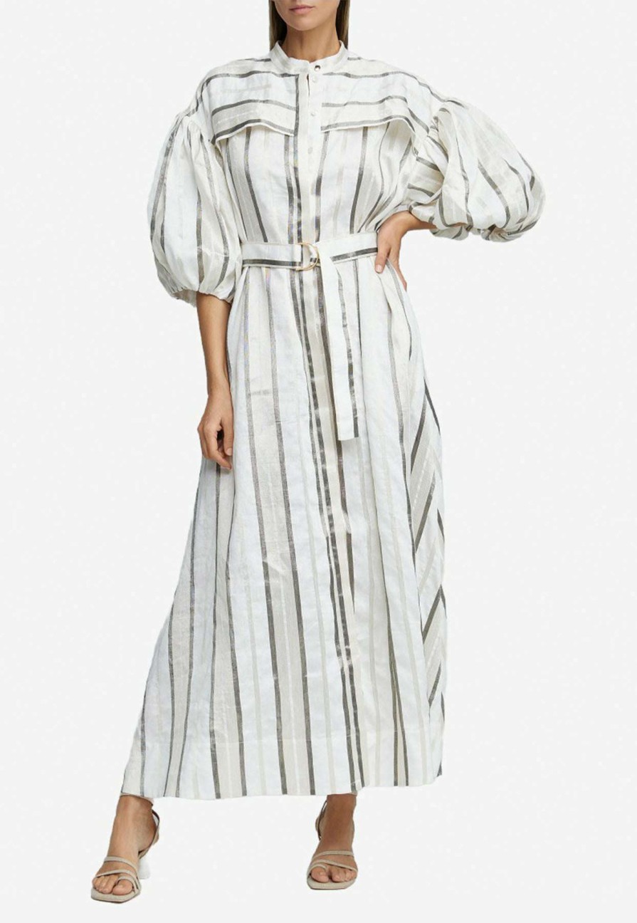 Dresses * | Acler Striped Stratford Maxi Dress White