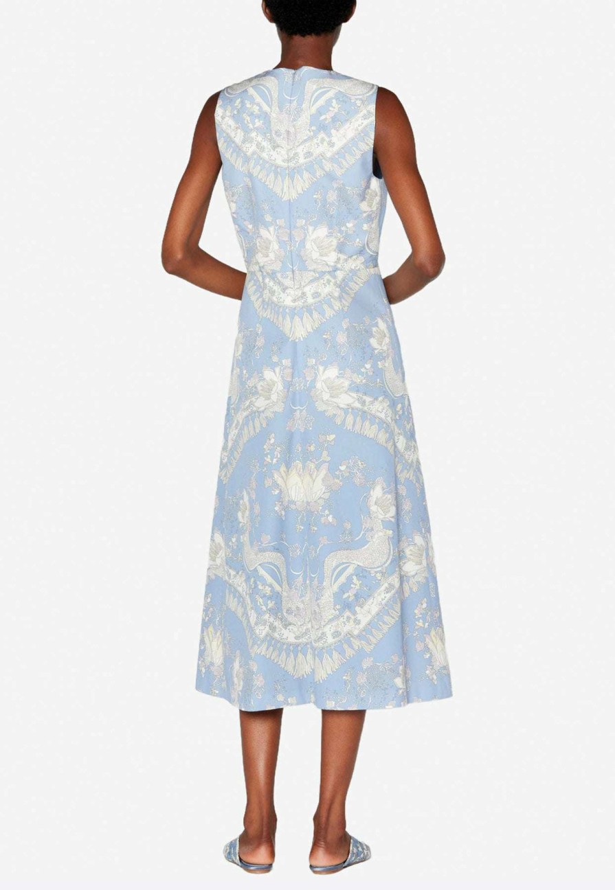 Dresses * | Emilio Pucci Rugiada Print Cotton Sleeveless Midi Dress Light Blue