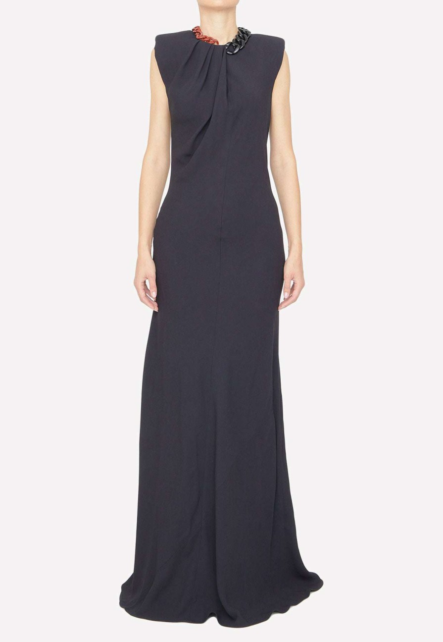 Evening * | Stella Mccartney Chain Detail Long Dress Black