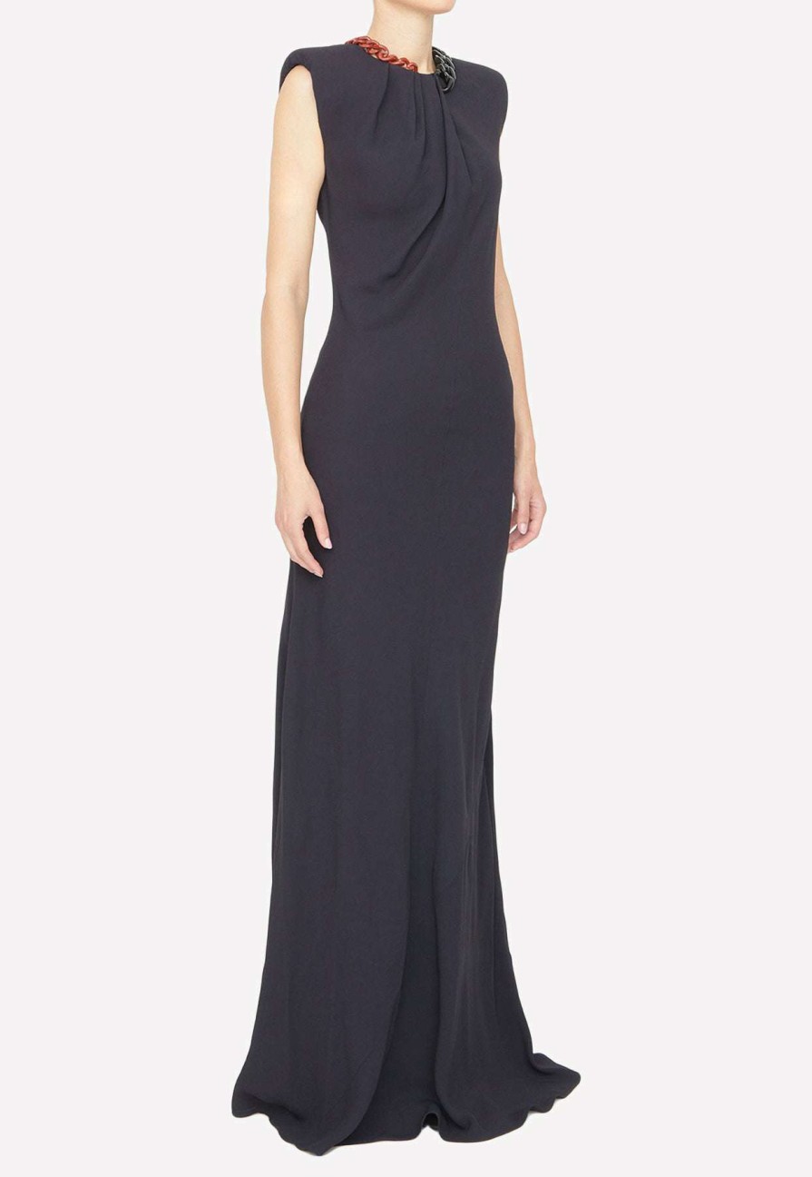 Evening * | Stella Mccartney Chain Detail Long Dress Black