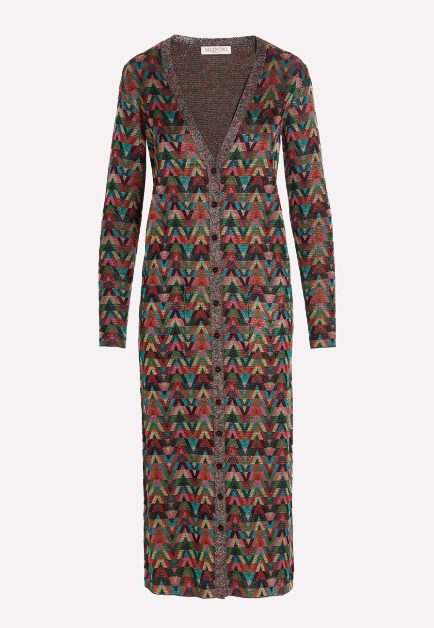 Dresses * | Valentino Optical V Jacquard Cardigan Dress Multicolor