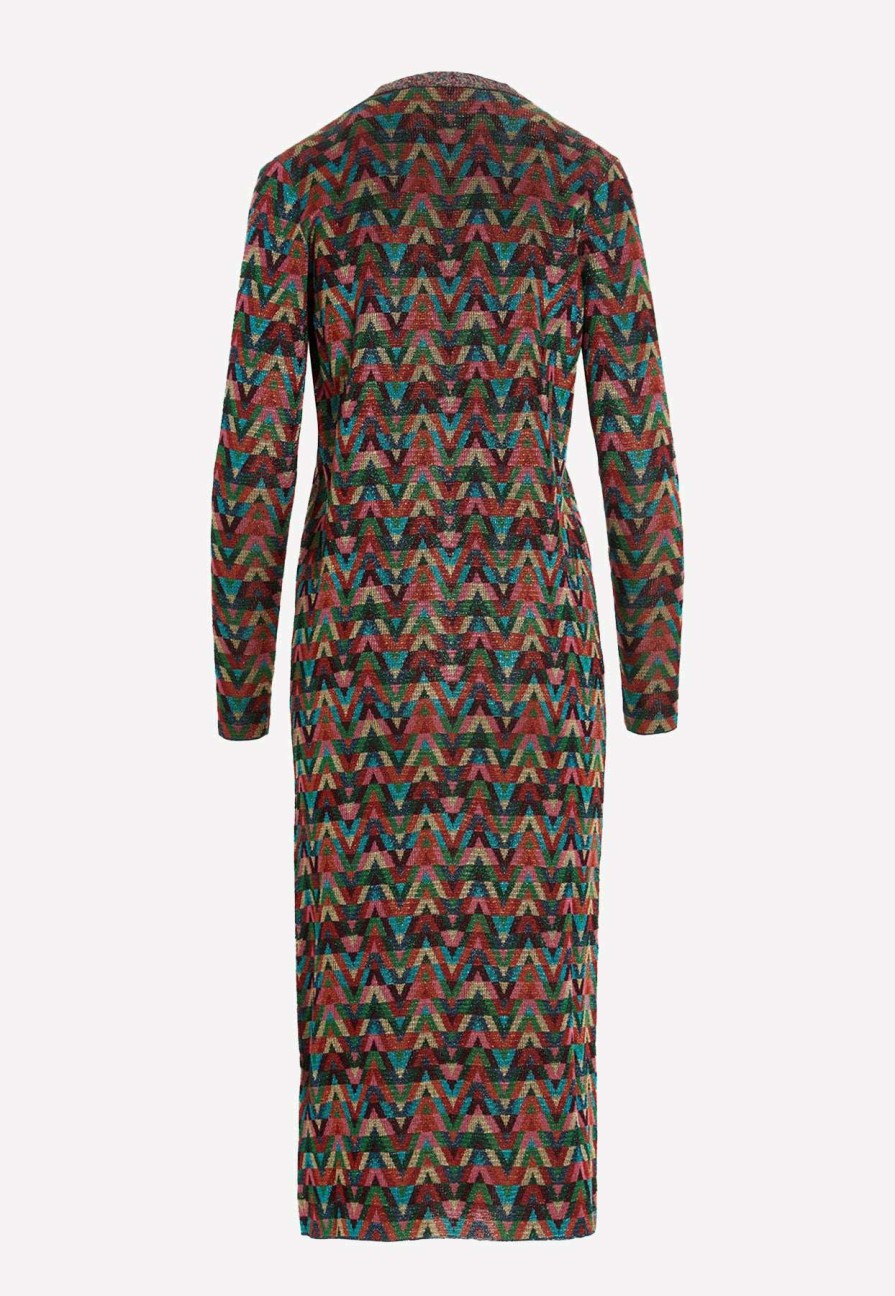 Dresses * | Valentino Optical V Jacquard Cardigan Dress Multicolor