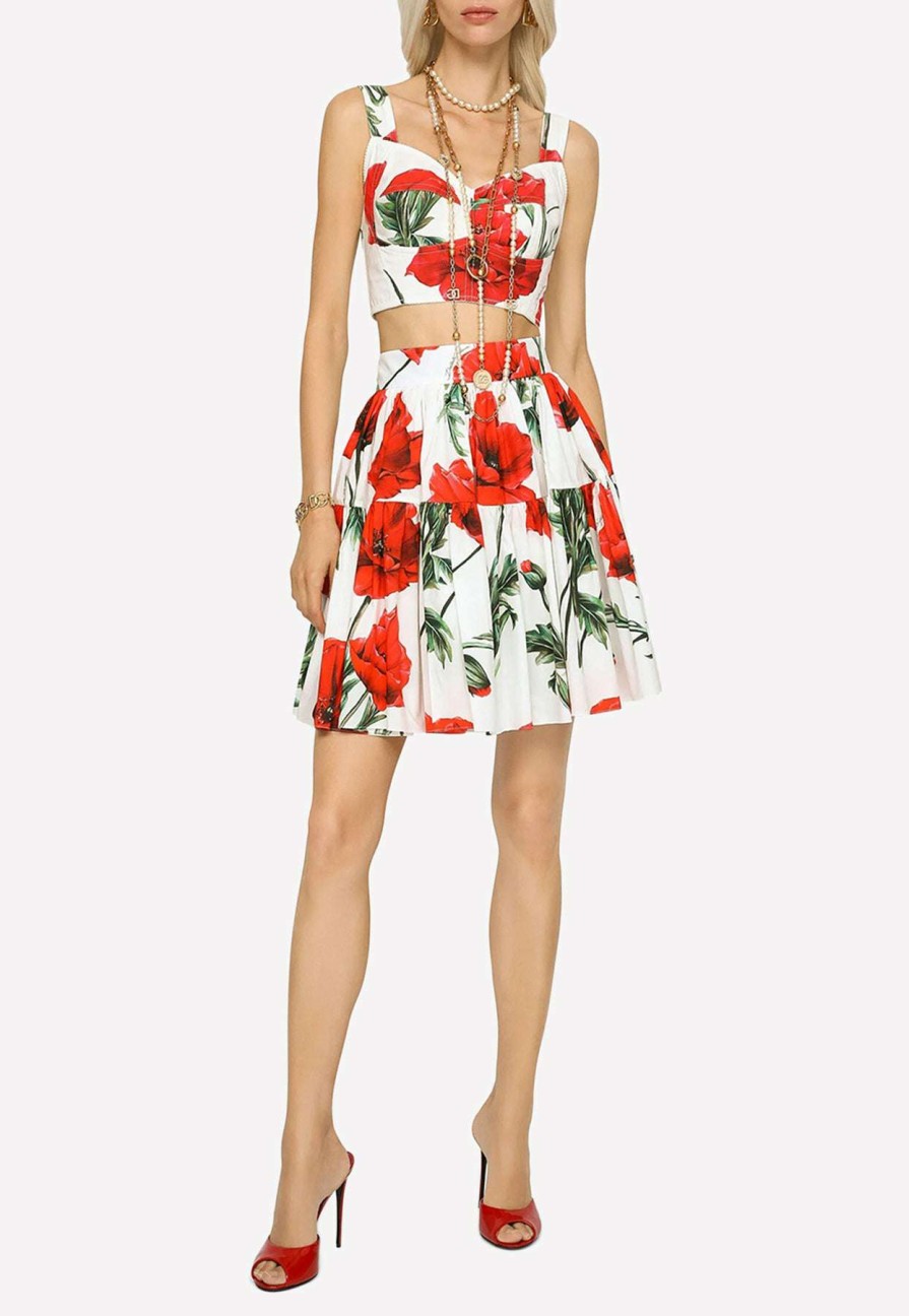 Skirts * | Dolce & Gabbana Poppy Print Mini Skirt Multicolor