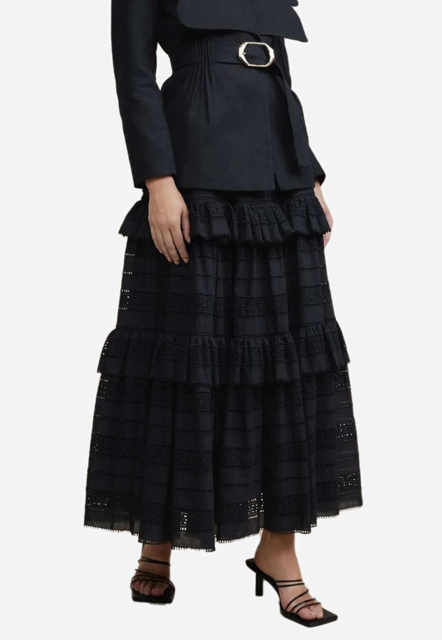 Skirts * | Acler Valentine Lace Midi Skirt Black