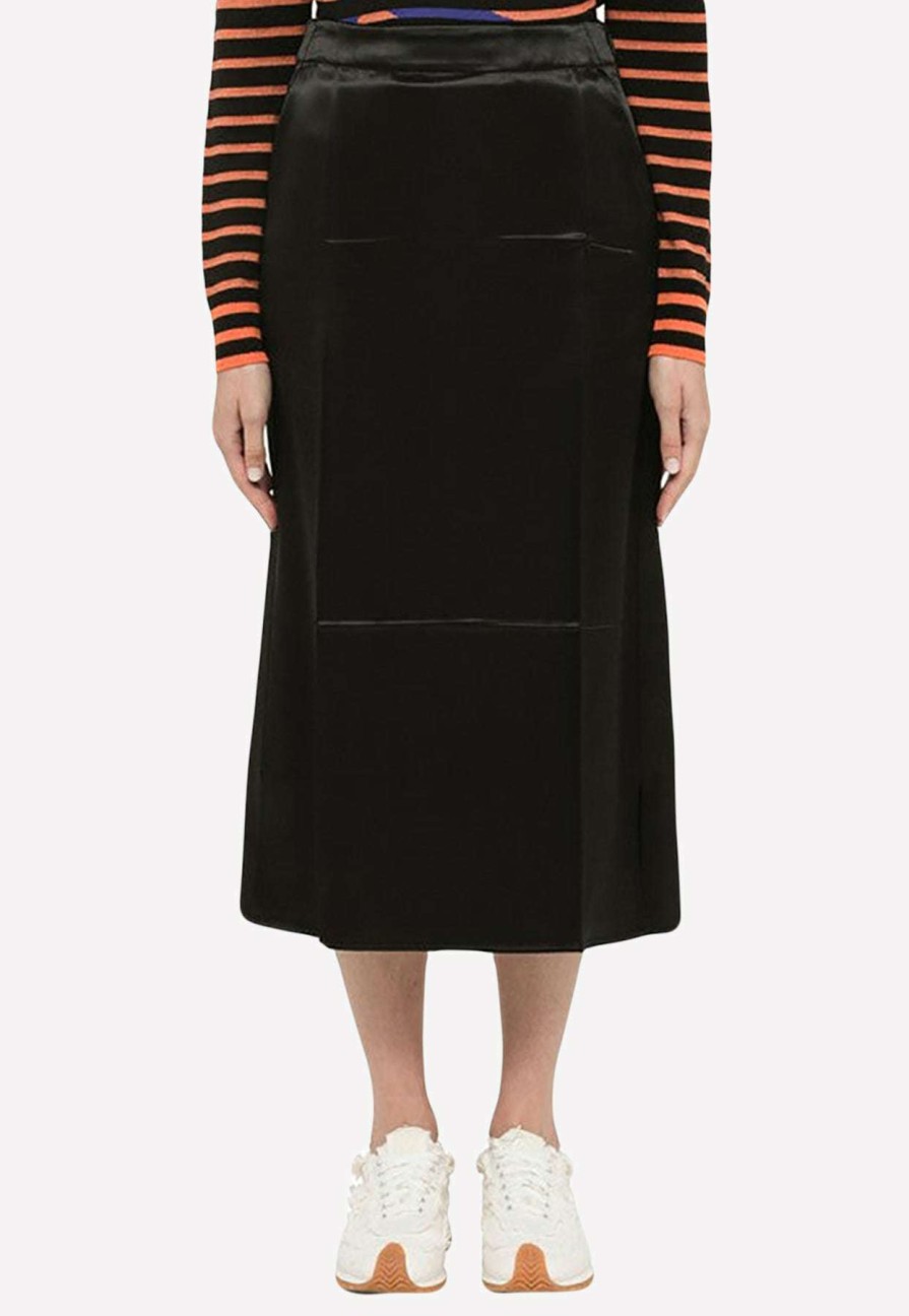 Skirts * | Loewe Satin Midi Pencil Skirt Black