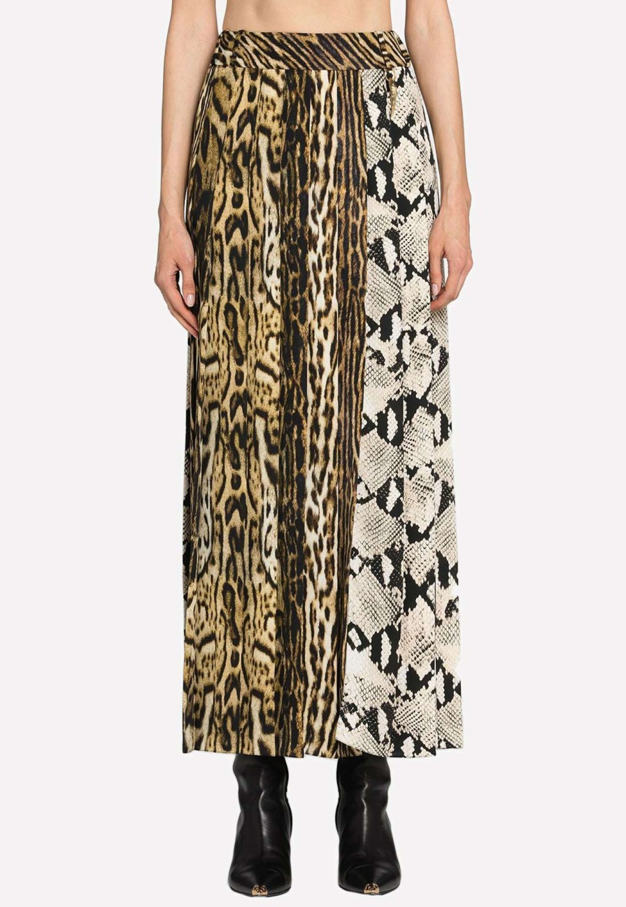 Skirts * | Roberto Cavalli Ocelot And Python-Print Midi Skirt Multicolor