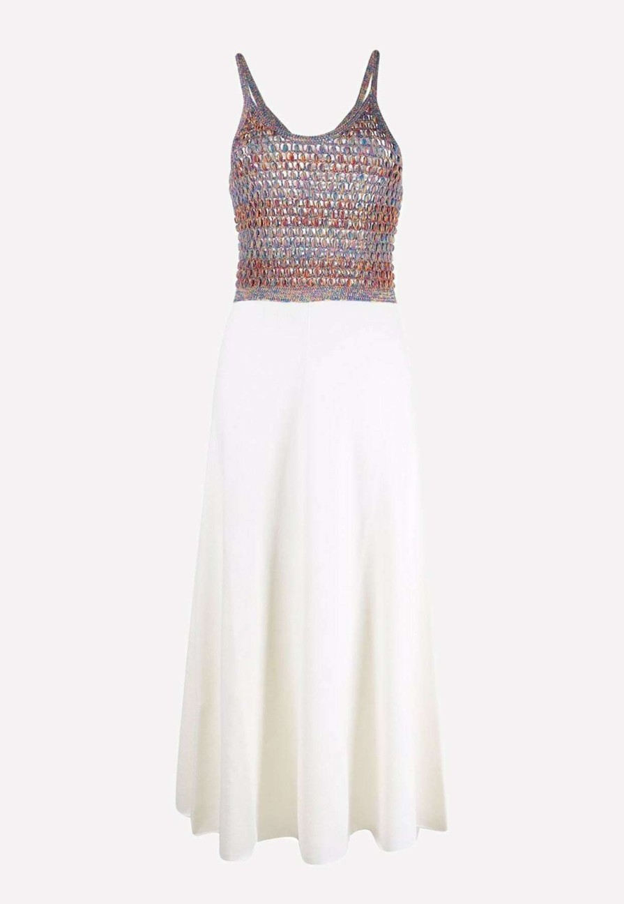 Dresses * | Chloe Crochet Knit Paneled Maxi Dress White