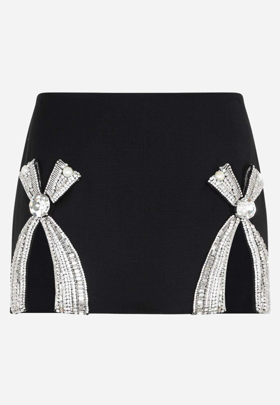 Skirts * | Area Crystal Bow Mini Skirt Black