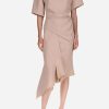 Skirts * | Dawei Asymmetric Midi Skirt With Buttons Beige