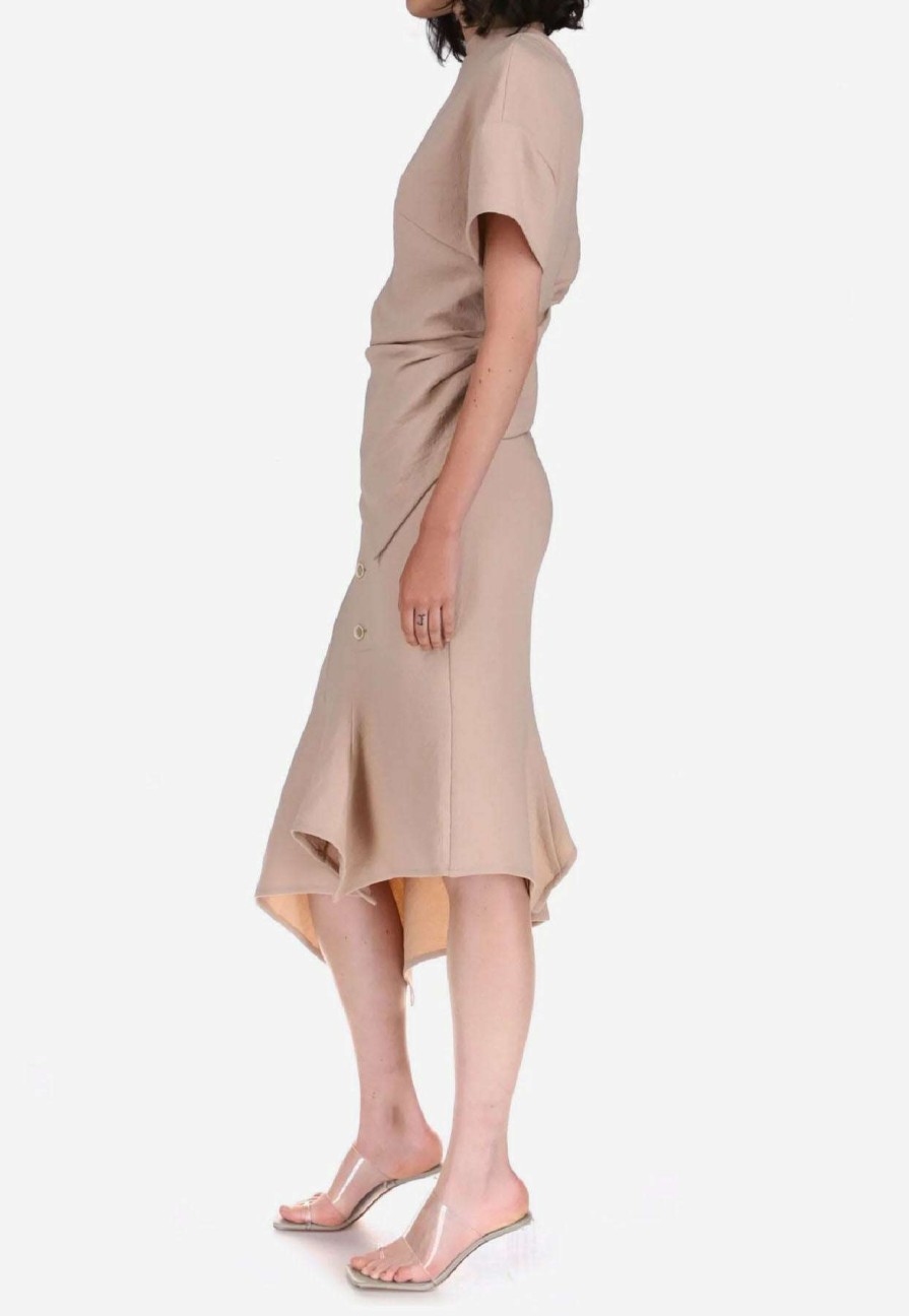 Skirts * | Dawei Asymmetric Midi Skirt With Buttons Beige