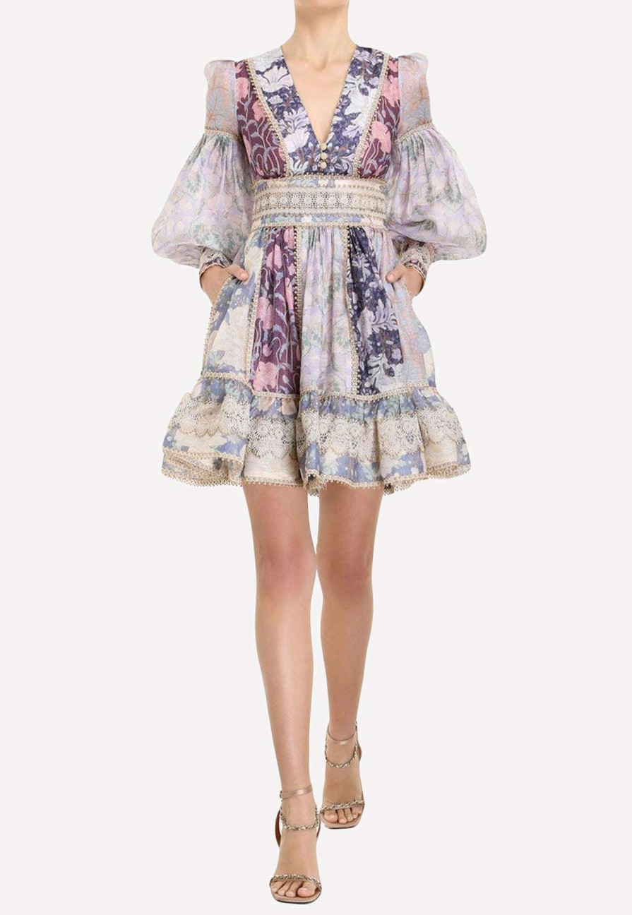 Dresses * | Zimmermann Celestial Lace Paneled Mini Dress Lilac