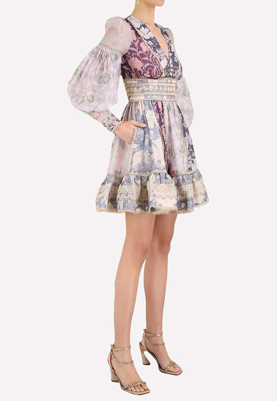 Dresses * | Zimmermann Celestial Lace Paneled Mini Dress Lilac