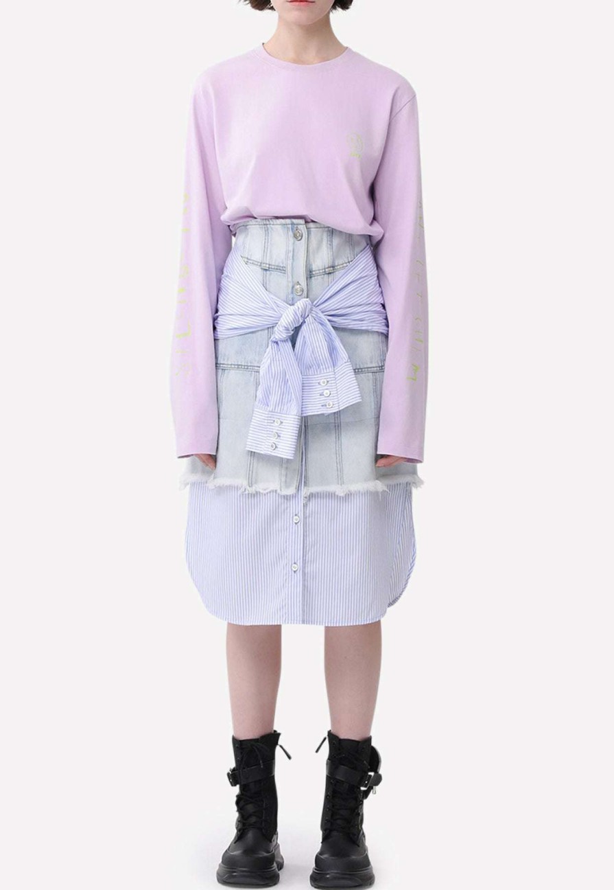 Skirts * | Sjyp Shirt Layered Denim Skirt Blue