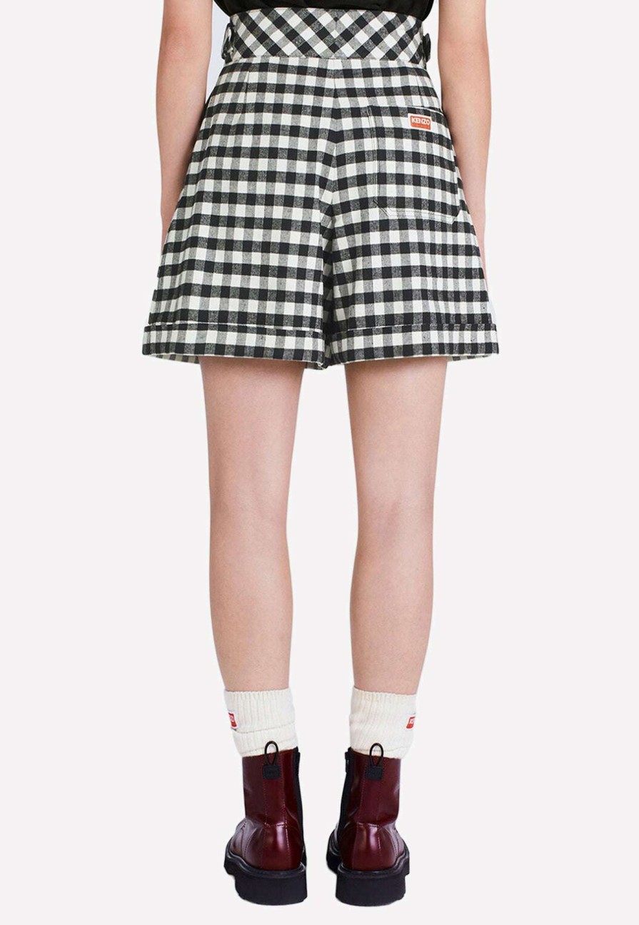 Shorts * | Kenzo High-Waist Gingham Check Shorts Monochrome