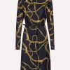 Dresses * | Versace Greca Chain Belted Midi Shirt Dress Black