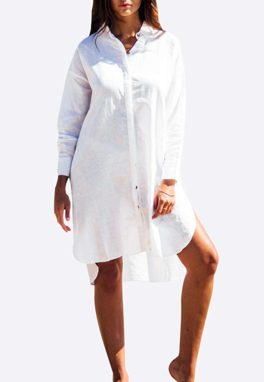 Dresses * | Les Canebiers Ramade Asymmetric Shirt Dress White