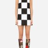 Dresses * | Dolce & Gabbana Damier Sleeveless Patchwork Jacquard Mini Dress Monochrome