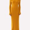 Dresses * | Chloe Off-Shoulder Ribbed Knit Maxi Dress Mustard