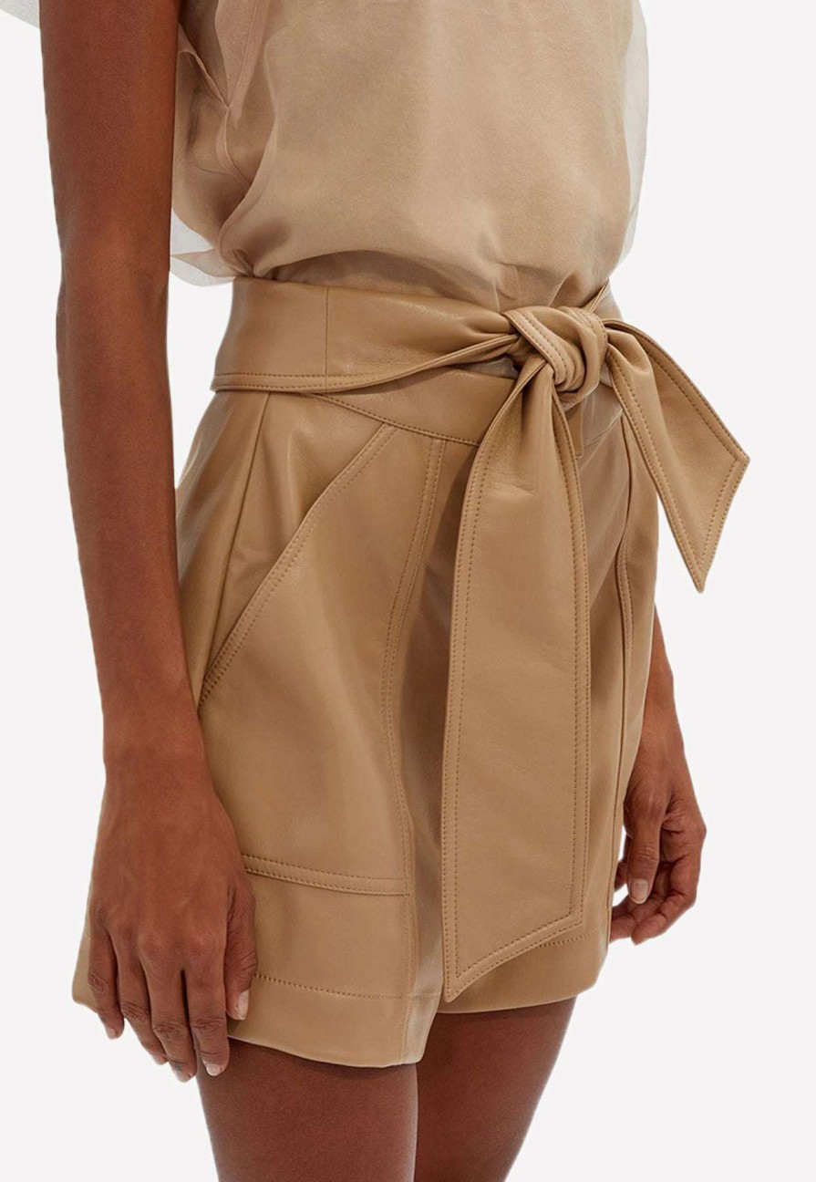 Shorts * | Jonathan Simkhai Mari Tie-Waist Leather Shorts Beige