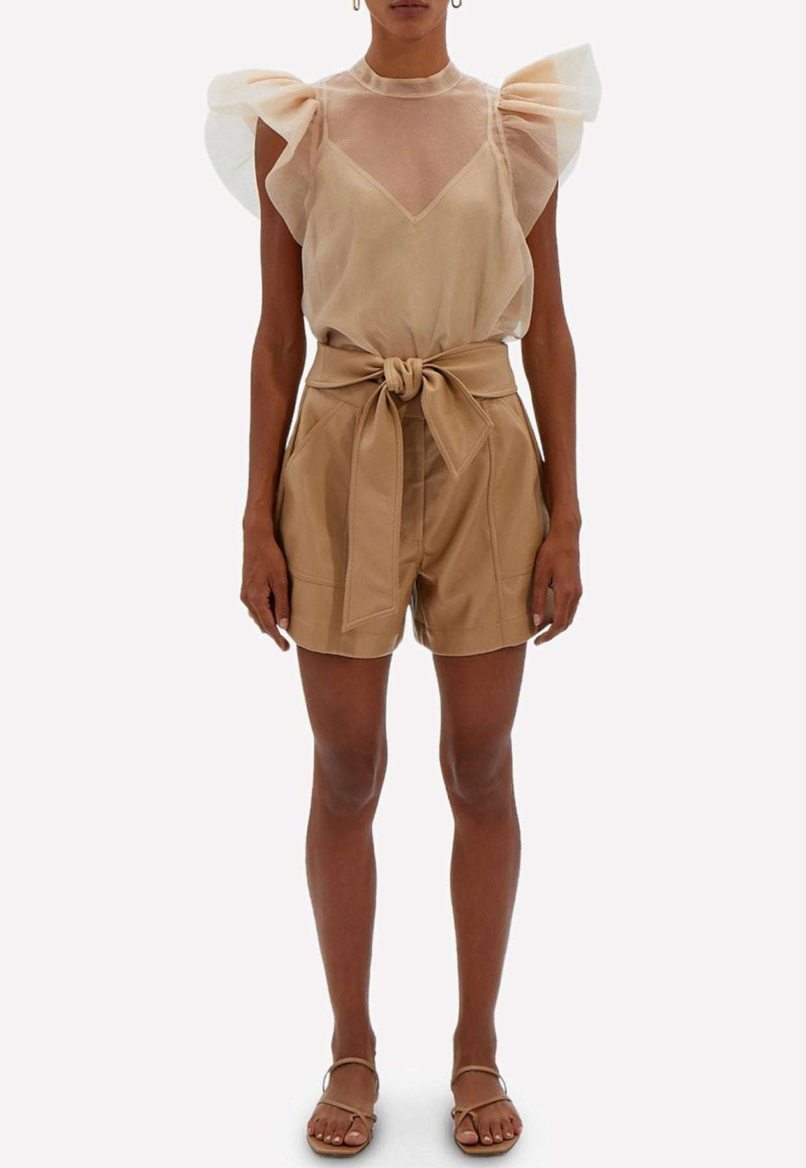 Shorts * | Jonathan Simkhai Mari Tie-Waist Leather Shorts Beige