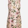 Evening * | Dolce & Gabbana Lily Print Silk Shantung Mini Dress Pink