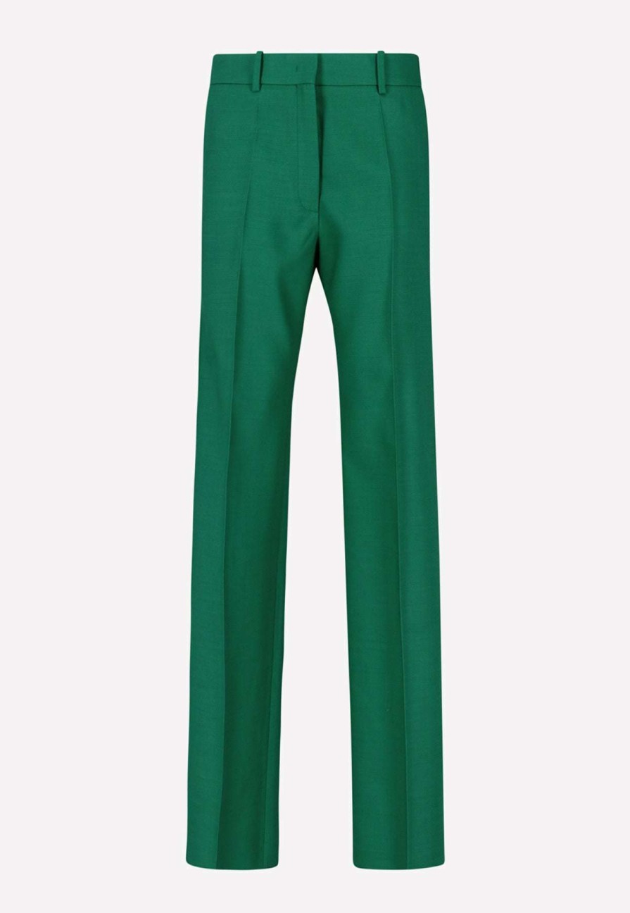 Evening * | Valentino Straight-Leg Stretch Crepe Tailored Pants Green