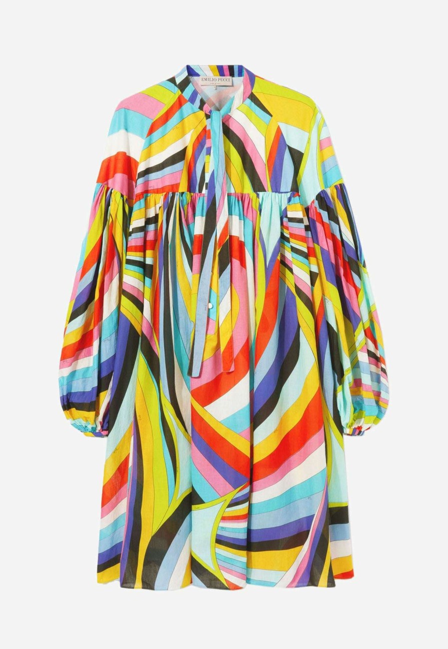 Dresses * | Emilio Pucci Iride Print Wrinkled Silk Dress Multicolor