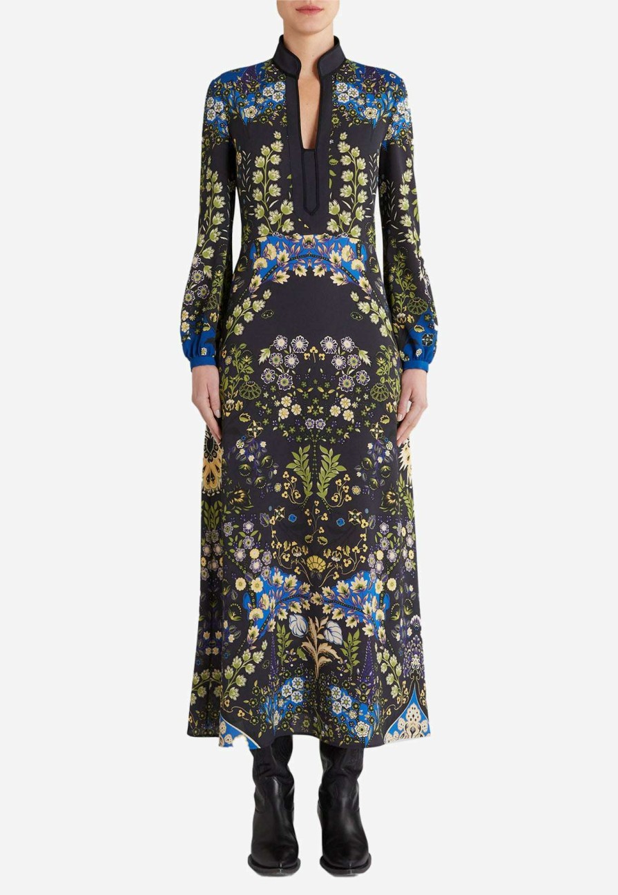 Dresses * | Etro Leafy Floral Print Midi Dress Multicolor