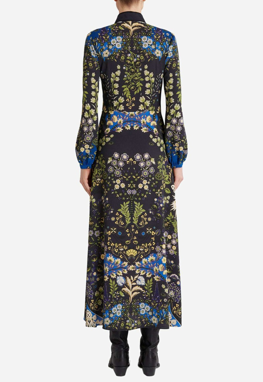 Dresses * | Etro Leafy Floral Print Midi Dress Multicolor