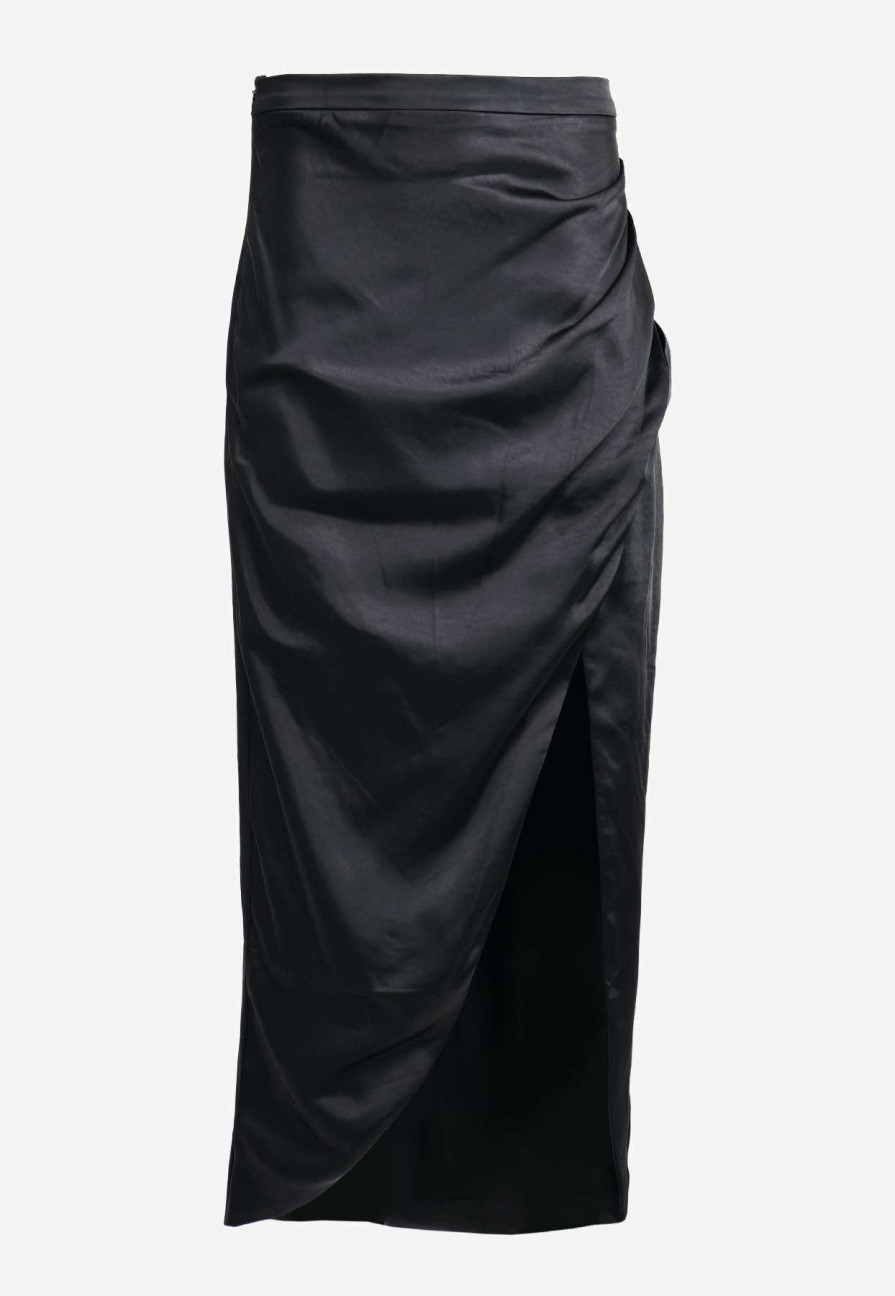 Skirts * | Elliatt Eva High-Waist Satin Skirt Black