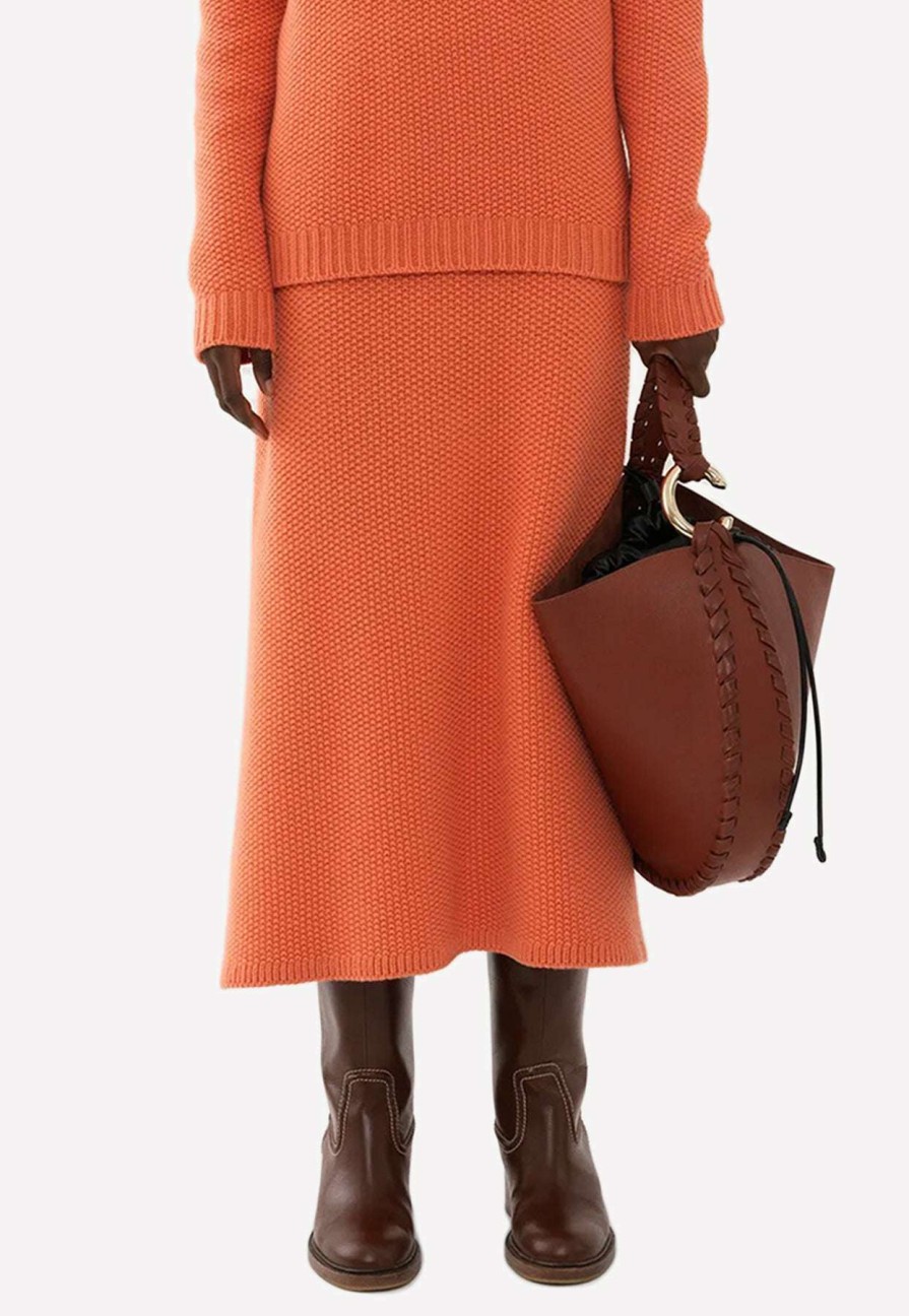 Skirts * | Chloe Knitted Cashmere Flared Maxi Skirt Orange