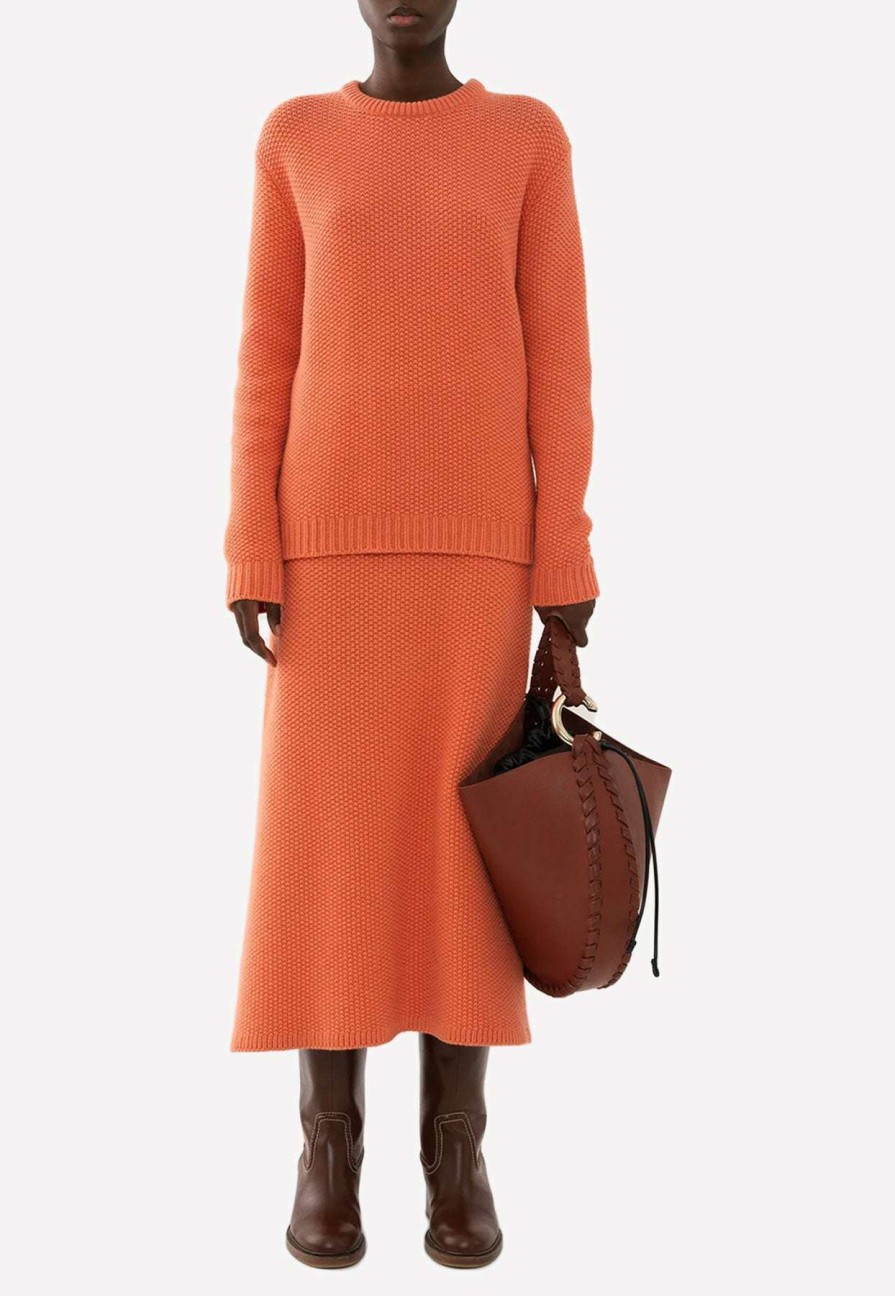 Skirts * | Chloe Knitted Cashmere Flared Maxi Skirt Orange