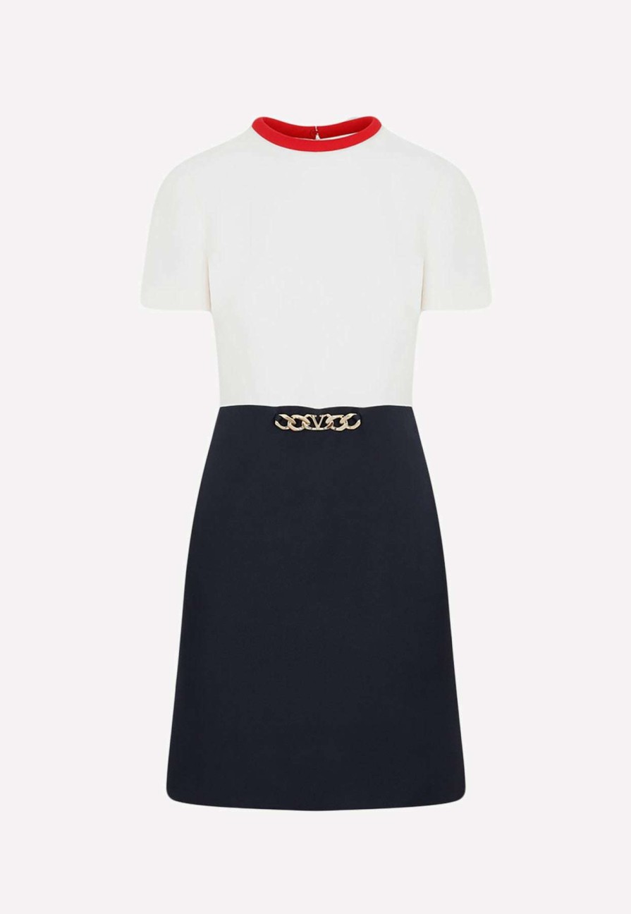 Dresses * | Valentino Tailored Crepe Mini Dress With Vlogo Chain Detail Navy