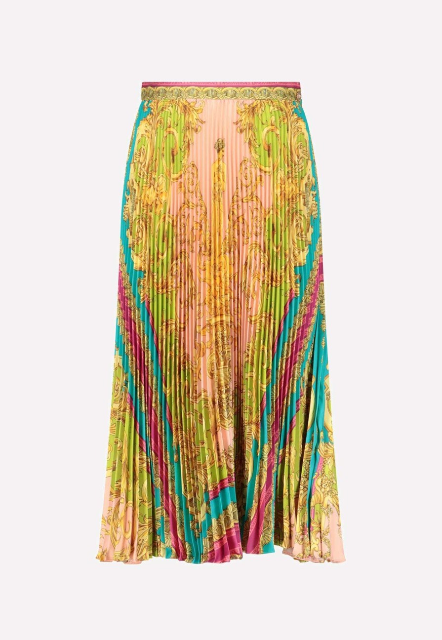 Skirts * | Versace Signature-Print Pleated Midi Skirt Multicolor