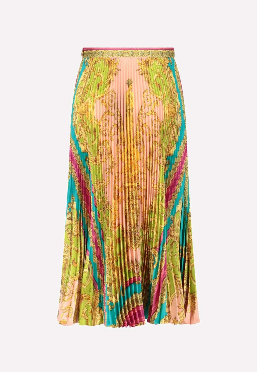 Skirts * | Versace Signature-Print Pleated Midi Skirt Multicolor