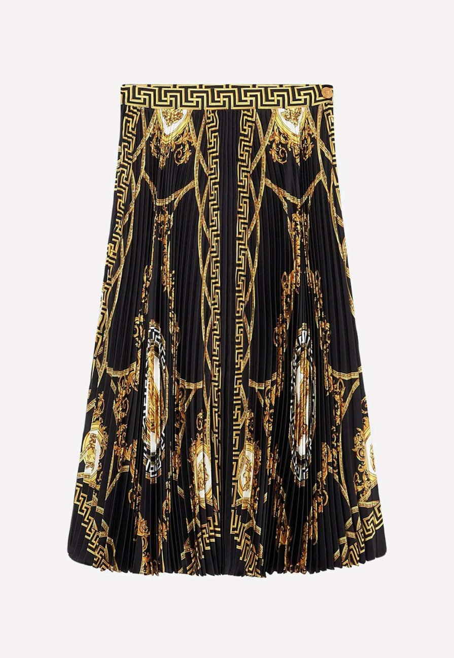 Skirts * | Versace Signature-Print Pleated Midi Skirt Black