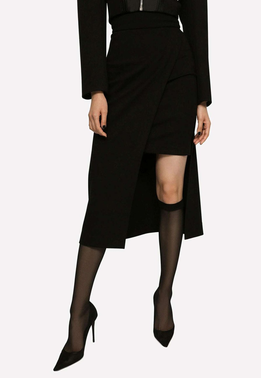 Skirts * | Dolce & Gabbana High-Waist Asymmetric Midi Skirt Black