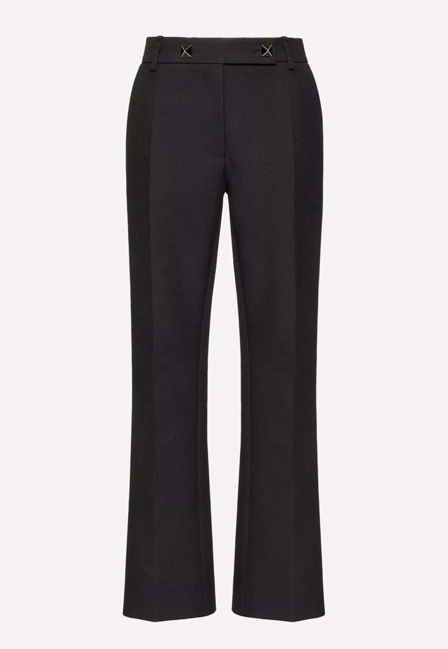 Evening * | Valentino Tailored Crepe Pants With Roman Stud Detail Black