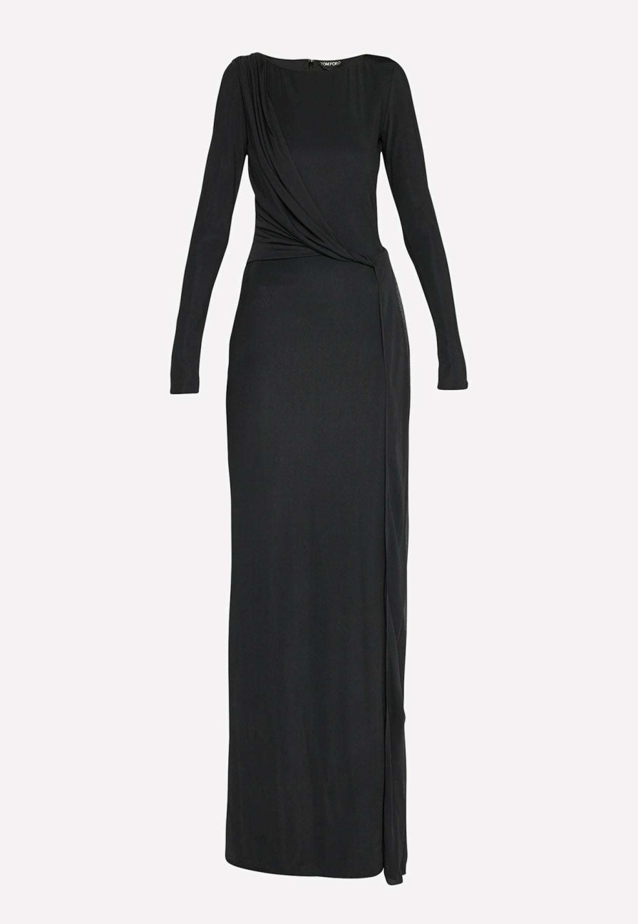 Evening * | Tom Ford Twisted Drape Column Gown Black